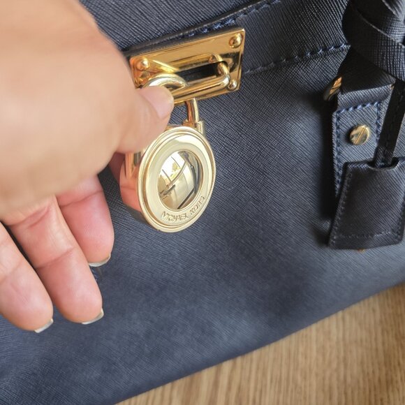 Michael Kors Hamilton Logo Satchel Bag Navy Blue - Picture 13 of 13